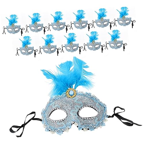 TOYANDONA 12St Festival-Masken für Erwachsene Gasmasken-Cosplay Grimasse Schlag Gesicht Teufelmaske the hallow halloween mitgebsel Kostüm Party Maske Frauen-Maskerade-Maske Feder Blue von TOYANDONA