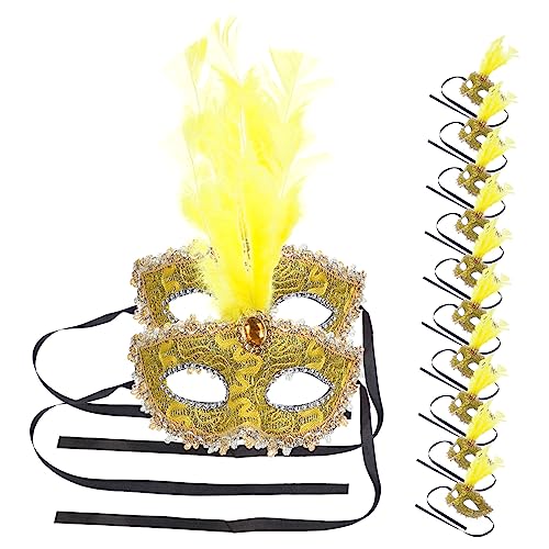 TOYANDONA 12st Karnevalsmaske Schwarzes, Lochloses Halloween Halloween-maske Maskenpaar Schlag Goldene Maske Maskerade-maske Für Frauen Strass-gesichtsmaske Männer Maskieren Yellow Feder von TOYANDONA