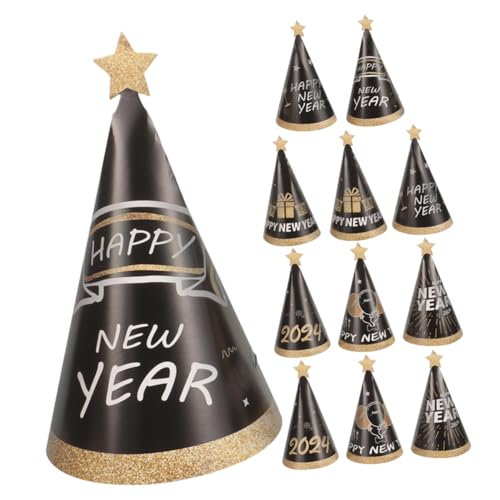 TOYANDONA 12st Partyhüte Aus Papier Partyhüte Für Das Neue Jahr Frohes Neues Jahr Hut 2024 Frohes Neues Jahr Kegelhut Neujahrsaccessoires Weihnachtsplüschtiere Tiara Des Neuen Jahres Black von TOYANDONA