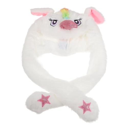 TOYANDONA 1stk -kappe Hasen-stirnbänder Bewegliche Springende Ohrkappe Einhorn Wintermütze Einhornhut Mit Beweglichen Ohren Flauschige Tiermütze Lustige Partykappe Weiß Kaninchenfell von TOYANDONA