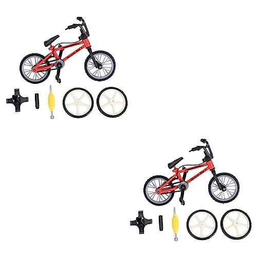 TOYANDONA 2 Sätze Fingerrad Mini-Spielzeug Fingersportspielzeug Schaukelspielzeug Mini-sportrad Die Wackelnden Spielzeuge Fingerboard-railpark Mini-MTB Minisport Figur Aluminiumlegierung Rot von TOYANDONA