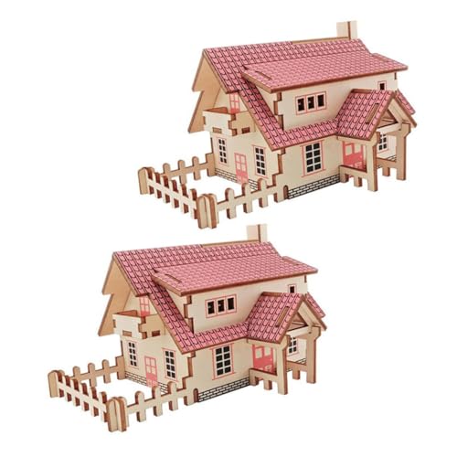 TOYANDONA 2 Sätze Holzpuzzle bastelset basteln für holzsteckpuzzel kindertagsgeschenk weihnachtspresent Decor Modellbau häuser zusammenbauen Hausmodelle hölzern rot von TOYANDONA