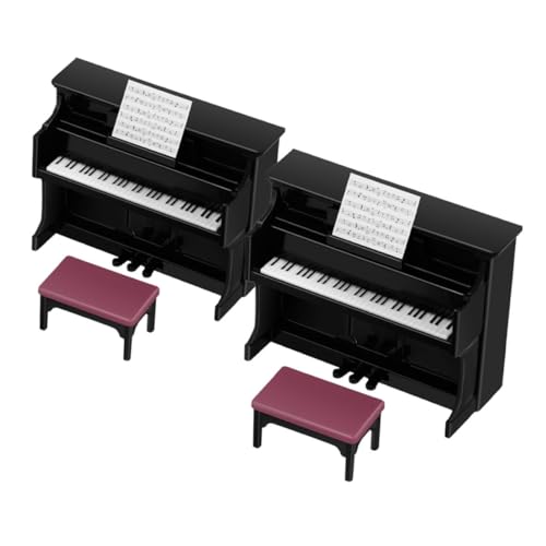 TOYANDONA 2 Sätze Kinderspielzeug Miniaturklavier Mit Stuhl Mini-Instrument Für Puppenhaus Miniatur-simulationsklavier Puppenhaus-Piano-Modell Musikalisches Lernspielzeug Plastik Black von TOYANDONA