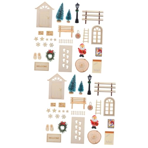 TOYANDONA 2 Sätze Puppenhaus-dekorationsmodell Weihnachtselemente Figur Mini-weihnachtsschmuck Mini-feentür Märchenhaus Möbel Mini-dekore Für Tischplatten Miniatur-feentür Ornament Hölzern von TOYANDONA