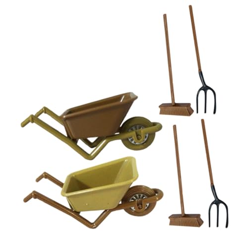 TOYANDONA 2 Sets Puppenhaus Mini Kunststoff Kinderwagen Set Werkzeug Miniaturzubehör Bauernhof Figuren Rasenmäher Gartenzubehör Winzige Schubkarre Statuen Modellpflanze Kleine von TOYANDONA