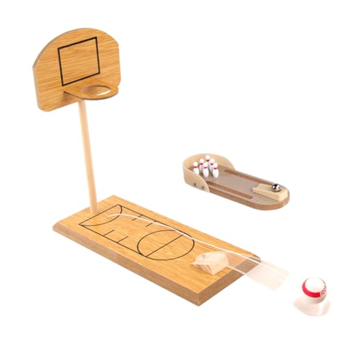 TOYANDONA 2 Sets Wurfballspiel Spielzeug Desktop Miniatur Basketballspiel Desktop Bowlingspiel Mini Tisch Basketball Bowlingspiel Für Die Schule Bambus Khaki von TOYANDONA