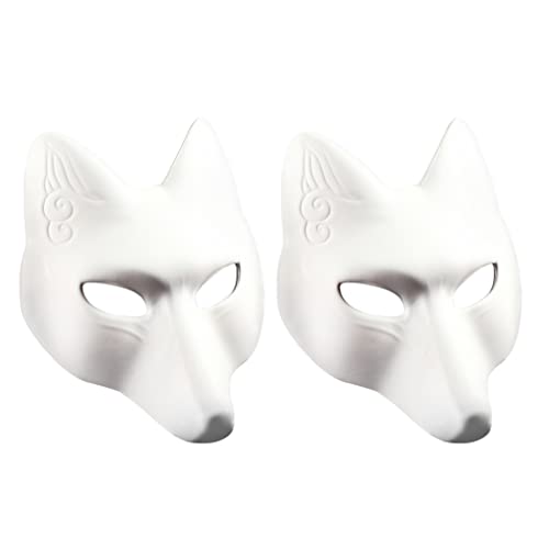 TOYANDONA 2 Stück weiße einfarbige Masken, PU-Fuchsmaske, unlackierte Masken, DIY Tier unlackierte Bastelmaske für Cosplay Maskerade Partys Kostüm Zubehör von TOYANDONA