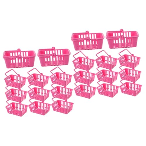 TOYANDONA 24 STK Einkaufskorb Kinder einkaufswagen Supermarkt-Korb-Spielzeug Puppenwagen Plastik Korb sammlerstücke Mini Körbe eine Armatur Mini-Einkaufskörbe mit Griffen Minikorb Rosa von TOYANDONA