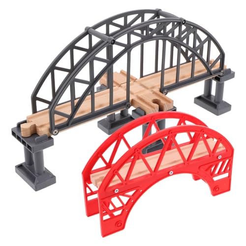 TOYANDONA 2St Gleiszubehör Kindereisenbahnbrücke Zug zubehör Holzeisenbahn Zubehör Eisenbahnbrücke Eisenbahn-Zahnstangenbrückenmodell Brückenmodell für Spiele Plastik rot von TOYANDONA