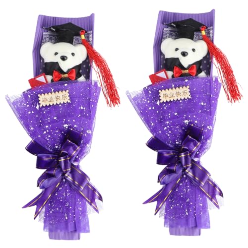 TOYANDONA 2St Graduierungsstrauß Dekorationen Puppe Ornament Blumenstrauß Plüsch Kostüm Fiesta abschlussgeschenk Abschlussfeier Dekoration Bärenstrauß Strauß Stoff Violett von TOYANDONA