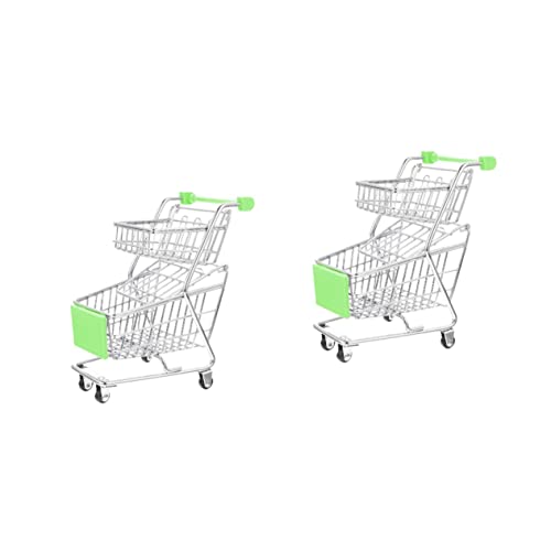 TOYANDONA 2St Mini-Einkaufswagen Kinderwagen Kindertrolley Miniaturen Spielzeug einkaufswagen Mini einkaufswagen Einkaufswagen-Spielzeug doppelschichtiges Trolley-Spielzeug Abs Green von TOYANDONA