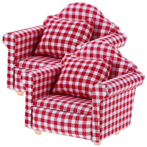 TOYANDONA 2St Mini-Einzelsofa mit Kissen puppenstubenmöbel Dollhouse Furniture stylingbã¼rsten Miniatursofa Holzsofa puppenhaus Couch Puppenhaussofa mit Kissen Mini-Holzcouch Tungholz rot von TOYANDONA