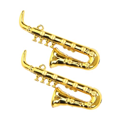 TOYANDONA 2St Mini-Saxophon Miniaturen Puppenhaus Musikinstrument Sammlerstück Musikinstrument simulierte Saxophonverzierung simuliertes Musikinstrumentenmodell Plastik Golden von TOYANDONA