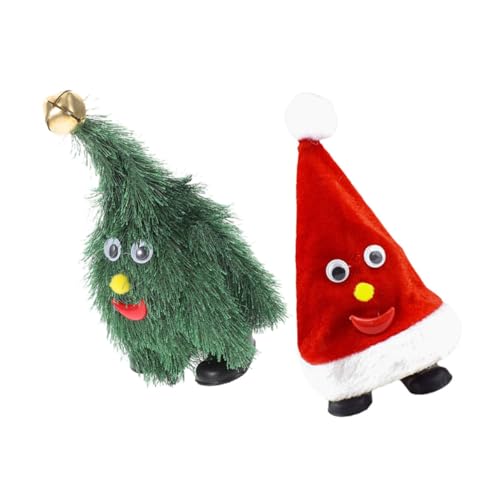 TOYANDONA 2St Weihnachtsspielzeug zum Spazierengehen Tanzender Weihnachtsmann mit Musik lustige Weihnachtsmütze Laufender Weihnachtsbaum Weihnachtsmütze Spielzeug Plüsch-Weihnachtsmütze PVC von TOYANDONA