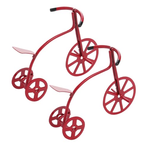 TOYANDONA 2St Zubehör für Puppenhäuser Fahrräder für Puppenhäuser Puppenhaus-Dreirad Mini-Fingerbike Miniatur-Dreiradmodell Fahrradsimulationsmodell Vintage Fahrradverzierung Legierung rot von TOYANDONA