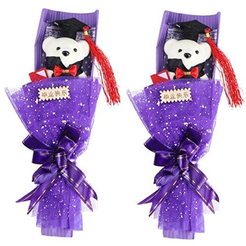 TOYANDONA 2st Graduierungsstrauß Gefälligkeiten Abschlussbär Mit Mütze Blumenbankett Mit Bärenpuppe Boho Hochzeit Gratulieren Abschluss Dekoration Aufkleber Dekorationen Stoff Violett von TOYANDONA