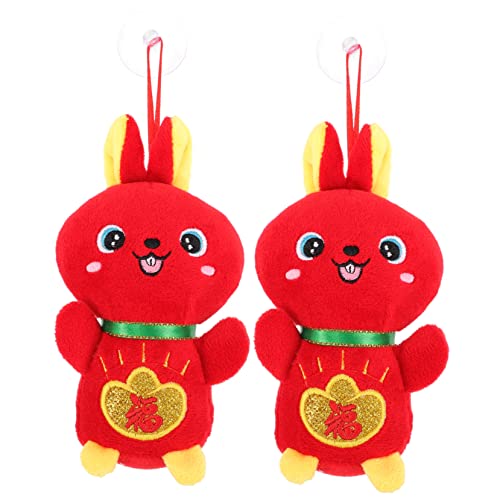 TOYANDONA 2st Hasenpuppe Feng-Shui-Kaninchen-Statue Tier Stofftier Schönes Hasen-stofftier Neujahr Entzückendes Häschendekor Sternzeichen Hase Puppe Kaninchen Stofftiere Plüsch Rot von TOYANDONA