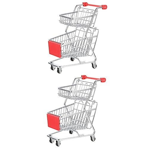 TOYANDONA 2st Mini-einkaufswagen Kleiner Spielzeugkorb Aufbewahrungsspielzeug Mini-handwagen Miniaturdekoration Einkaufswagen-Spielzeug Modelle Von Einkaufswagen Kinderwagen Plastik Rot von TOYANDONA