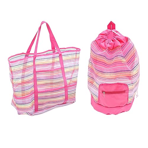 TOYANDONA 2st Rucksack Zur Strandaufbewahrung Mesh-spielzeugtasche Aufbewahrungstasche Für Sandbecken Spielzeug Für Den Strand Bunte Strandspielzeugtaschen Netztasche Mit Oxford-Tuch Rosy von TOYANDONA