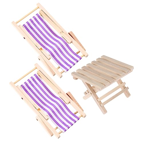 TOYANDONA 3 STK Mini-möbelmodell-loungesessel Gartenmöbel Für Den Strand Mini-Stuhl-Modell Mini-liegestuhl Sonnenliegen Im Freien Sandspielzeug Für Draußen Tisch Holz Violett von TOYANDONA