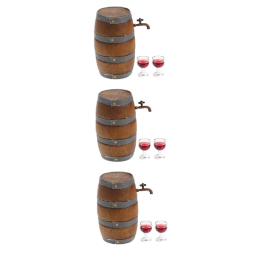 TOYANDONA 3 Sätze Pocket Weinkeller Dekoration Weinhahn Puppenhaus Weinfass Bier Figur Rotwein puppenhauszubehör Weinbarrel Dekoration Miniatur-Weinfass aus Holz Miniatur-Weinbecher Plastik von TOYANDONA