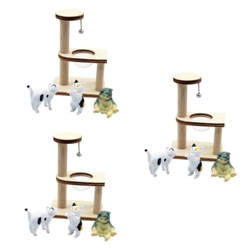 TOYANDONA 3 Sätze Puppenhaus Katze Klettergerüst Mini-katzenpost Mini-möbelverzierung Desktop-Ornament Mini-hausmöbel Mini- -kratzbaum-dekor Minihaus-kratzbaummodell Mini-hausbedarf Holz von TOYANDONA