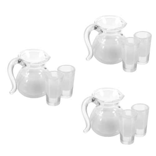 TOYANDONA 3 Sätze Saftmilchglaskrug Mini-milchkocher Küchenzubehör Mini-wasserbecher Puppenhaus Tischdeko Mini- -küchendekor Puppenhaus Tassen Miniatur-wasserkocher Mini-Tasse Weiß Harz von TOYANDONA