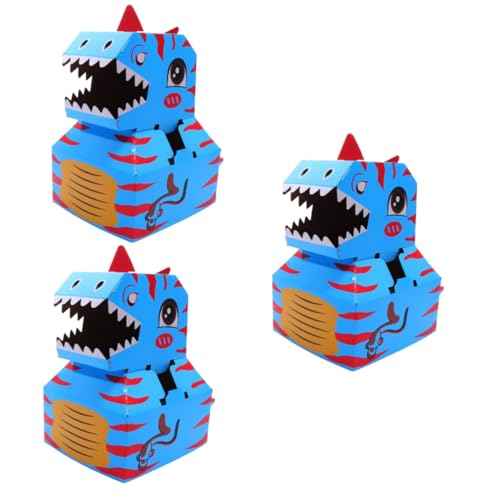 TOYANDONA 3 Sätze tragbarer Karton Papphaus Spielzeug aus starkem Faltkarton Kinder bastelset basteln für Kinder dinozu tragbares DIY-Spielzeug tragbare DIY-Spielzeug-Dinosaurier Papier Blue von TOYANDONA