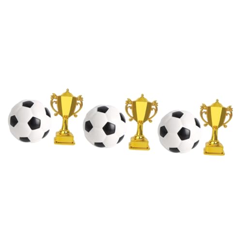 TOYANDONA 3 Sets Trophäen Fußball Modell Fußball Kuchenaufsatz Kleines Fußball Modell Miniatur Fußball Fußball Kuchendekoration Fußball Kuchendekorationen Goldene Wiederverwendbar von TOYANDONA