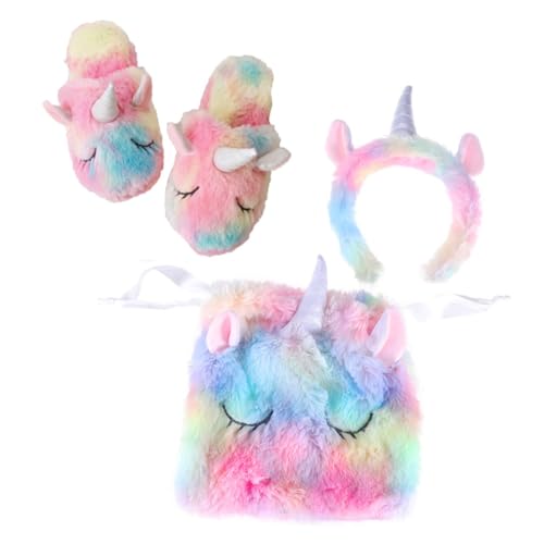 TOYANDONA 3 Stück 1 Satz Einhorn Kostüm-Requisiten Pantumblas De Mujer Zubehör Für Kostüme Bunte Tasche Mit Kordelzug Neuartiges Stirnband Flauschige Hausschuhe Schöne Hausschuhe Plüsch von TOYANDONA