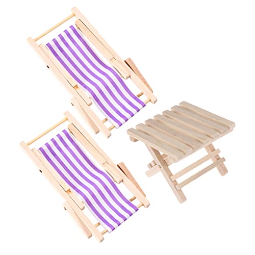 TOYANDONA 3 Stück Liegestuhl Strandstuhl Puppenhausmöbel Outdoor Miniaturmöbel Mini Liegestuhl Modell Strandspielzeug Kinderliege Miniatur Strandtisch Modell Kind Stofffalte Lila Rasen von TOYANDONA