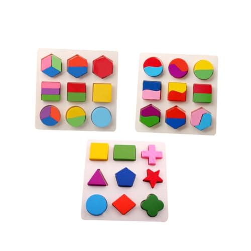 TOYANDONA 3 Stücke Geometrie-Puzzle- holzpuzzle holzspielzeug spielerisch fördern Holzspielzeug für Geometrietafel Geometrieerkennungsspielzeug Hölzern von TOYANDONA