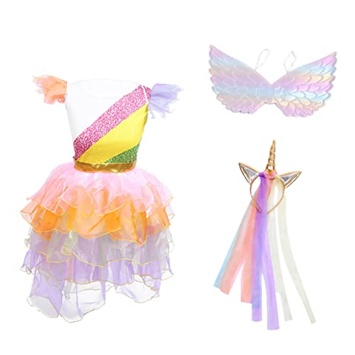 TOYANDONA 3St Einhorn-Prinzessin-Kleid-Performance-Kostüm Feenrock Kinderkostüm Partyrock Halloween Costume Halloween Kleidung Cosplay-Kleidung für Kinder Puffrock für Kinder Tuch Colorful von TOYANDONA