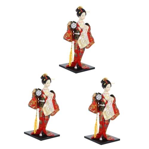 TOYANDONA 3St Geisha-Seidenpuppe japanische Skulptur antike japanische Puppen Kimono-Dekoration Japanische Kulturdekoration Desktop- japanische neujahrsdekoration Stoff rot von TOYANDONA