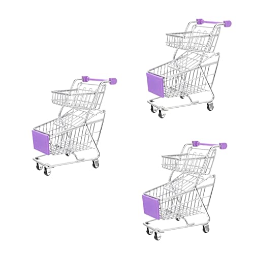 TOYANDONA 3St Mini-Einkaufswagen Kinderwagen für Babys zweilagiger Trolley Spielzeug einkaufswagen Mini einkaufswagen Spielzeug-Einkaufswagen Miniatur-Supermarktwagen Legierung Violett von TOYANDONA