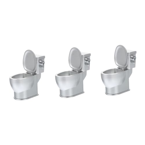 TOYANDONA 3St Puppenhaus-Toilette Babypuppe mit Spültoilette Toilettenspielzeug für Babys Tür Badezimmer puppenhaus Toilette Mini-Möbel Mini-Töpfchen Enthält Batterien und Komponenten Silver von TOYANDONA