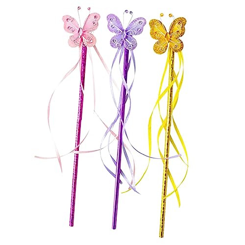 TOYANDONA 3St Zauberstab Mädchenpartydekorationen Bausätze Kinderspielzeug fall funkeln fairy wand für Fee klebt Requisiten Mädchen Schmetterlinge Fee Sticks PVC von TOYANDONA