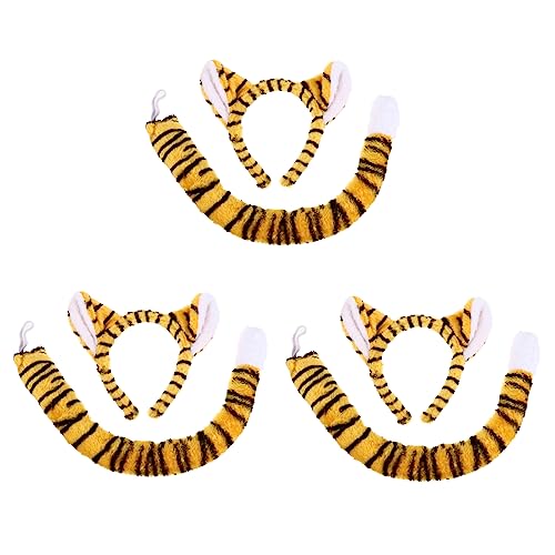 TOYANDONA 3st Tiger Stirnband Stirnband Für Die Kinderbühne Party-stirnband Cosplay Tierschwanz Tierschwänze Aus Stoff Haarband Für Party-requisite Kostümzubehör Kunstfell von TOYANDONA