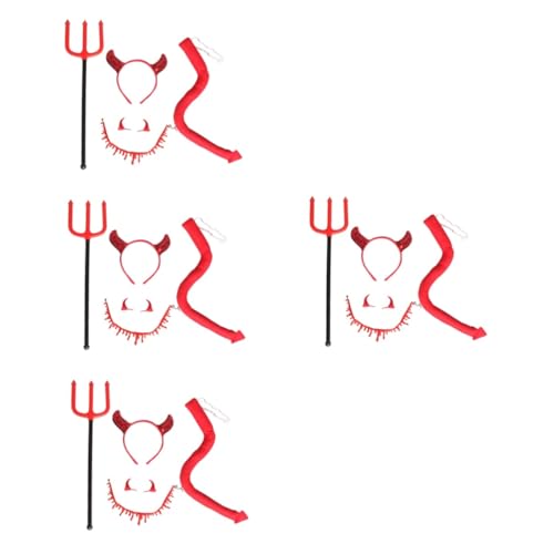 TOYANDONA 4 Sätze Horn-Frack-Anzug Teufelsohren Haarreifen Stirnband mit Teufelshörnern Halloween haarspangen Haarspange Halloween Teufel Haarspangen Halloween-Teufel-Cosplay-Kostüm Stoff von TOYANDONA