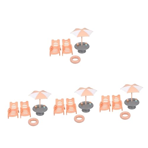 TOYANDONA 4 Sätze Miniaturmöbelmodell Mini-Liegestuhl Mini-Strandkorb Strandstuhl Set Strand Schirm Dekoration Spielzeug Puppenhaus Miniatur-Hausmöbel Miniatur-Strandkorbdekorationen Abs von TOYANDONA