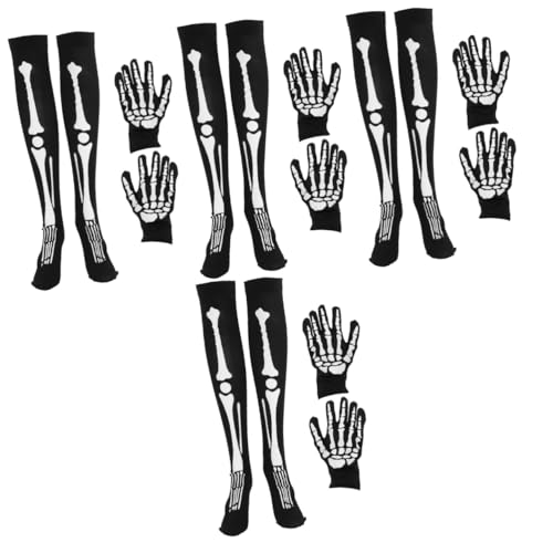 TOYANDONA 4 Sets Halloween Skelett Set Halloween Party Handschuhe Halloween Maskerade Kostüme Tag Der Toten Cosplay Kostüm Knochen Anziehhandschuhe Halloween Cosplay Partykostüm von TOYANDONA