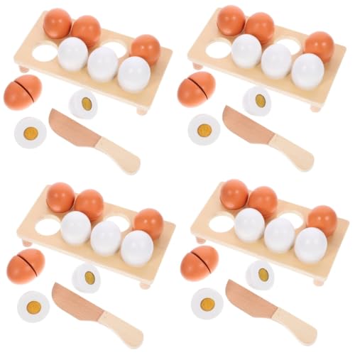 TOYANDONA 4 Sets Simulations Ei Spielzeug Kinderspielzeug Lebensmittel Spielzeug Rollenspiel Spielzeug Kognitives Spielzeug Rollenspiel Schneidspielzeug Holz Schneidspielzeug von TOYANDONA