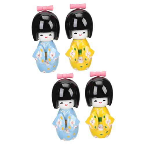 TOYANDONA 4 Stück Kimono-Puppe Puppen Für Kleine Mädchen Kimono Mädchen Miniatur Pflanzgefäß-dekor Lucky Feng-Shui-Statue Puppenhausschmuck Für Mädchen Geisha-Figur Hölzern Esstisch Suite von TOYANDONA