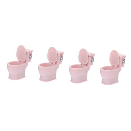 TOYANDONA 4 Stück Puppenhaus-Toilette Toilette Für Minihaus Miniaturszene Toilettenspielzeug Für Babys Miniatur-zubehör Miniatur-toilettenmodell Plüsch Enthält Batterien Und Komponenten Rosa von TOYANDONA