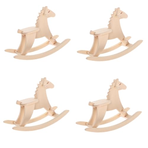 TOYANDONA 4 Stück Puppenhaus-Trojaner-Pferd-Modell Puppenhausstuhl Modell Schaukelpferd Cockhorse-Modell Dekoration handwerkskunst Ornament Miniatur-Schaukelstuhl-Dekor Mini-Hausbedarf Birke von TOYANDONA