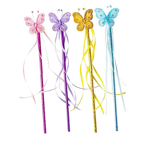 TOYANDONA 4 Stück Zauberstab Fairy Wand Spielzeug für Kinder Lebendiger Schmetterlings-Feenstab rosa Feenstab Glitzerband Anzieh Schmetterlinge Fee Zauberstäbe Schmetterlinge Zauberstäbe PVC von TOYANDONA