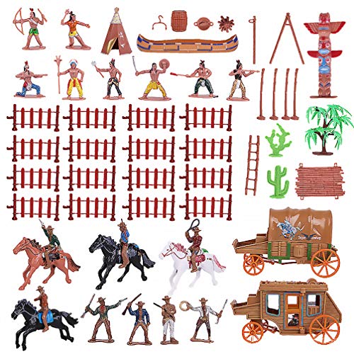 TOYANDONA 43 Stück Wild West Cowboys und Indianer-Figuren Kunststofffiguren Soldaten Spielzeug für Kinder Lernkriegsspiel Spielzeug von TOYANDONA