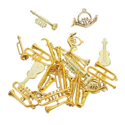 TOYANDONA 48 STK Musikinstrument Trompete Weihnachtsornament Im Violinschlüssel Girlande Instrumentendekor Mini-Musikinstrument-schlüsselanhänger Christbaumschmuck Plastik Golden von TOYANDONA