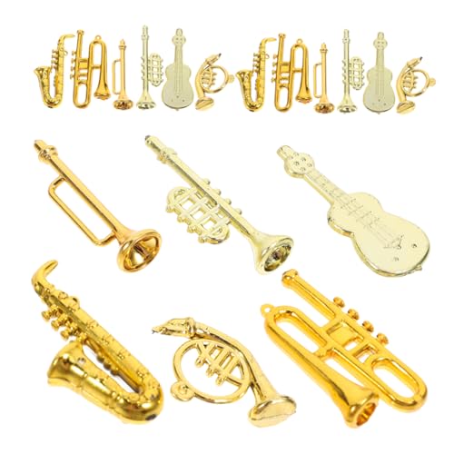 TOYANDONA 48 STK Saxophon aus Kunststoff Musikalisches Ornament Instrumentendekoration Puppenhaus Dekoration Miniatur-Waldhorn Mini-Ornamente für Musikinstrumente Plastik Golden von TOYANDONA