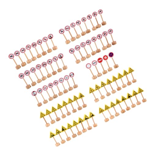 TOYANDONA 50 Stück Bausteinzeichen Zeichen Verkehrszeichen Aus Interaktiv Konstruktionsspielzeug Tortenaufsatz Mit Straßenschild Lange -ampeln Hölzern von TOYANDONA